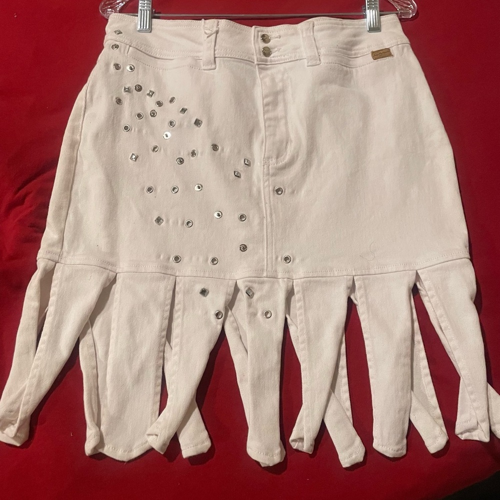 White Asymmetrical Skirt with Cut Out Embellishments